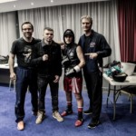 Quatre membres du Boxing Club Nyon avant un meeting de boxe
